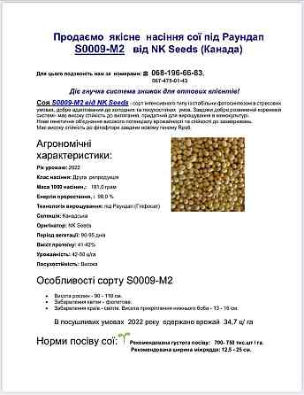 Продаємо якісне насіння сої під Раундап S0009-M2 від NK Seeds (Канада) 