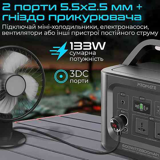 Зарядна станція Promate PowerMine-600Вт, 172800мА-г, 622Вт-г, 2 розетки 230В Київ
