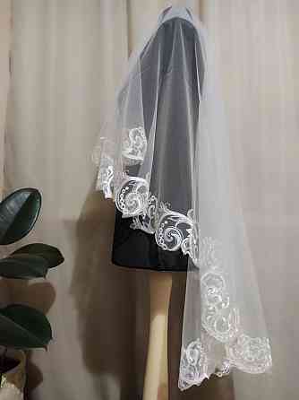 Свадебная фата кружевная, вышивка белая, айвори 140*140 см Kiev