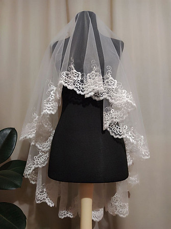 Свадебная фата кружевная, вышивка белая, айвори 140*140 см Київ - изображение 3