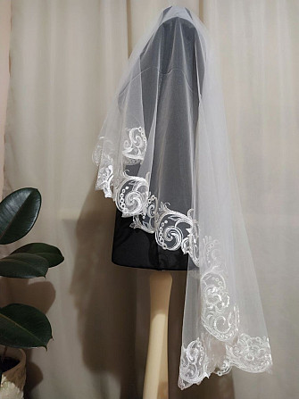 Свадебная фата кружевная, вышивка белая, айвори 140*140 см Київ - зображення 5