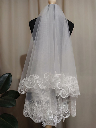 Свадебная фата кружевная, вышивка белая, айвори 140*140 см Київ - зображення 6