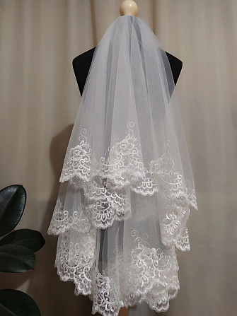 Свадебная фата кружевная, вышивка белая, айвори 140*140 см Київ - изображение 1