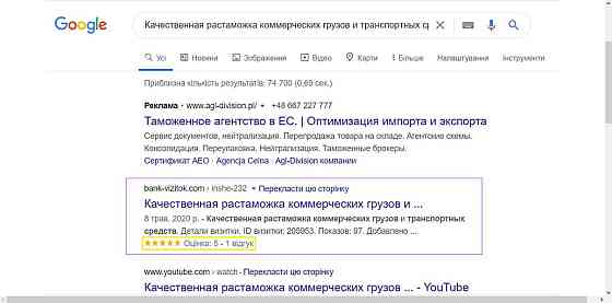 Показ реклами в результатах пошуку Google. Kirovohrad