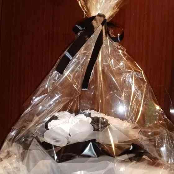 Троянди чорно-білі з блискітками з атласної стрічки Кривий Ріг