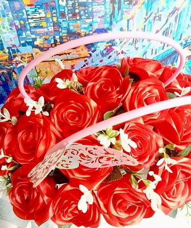 Троянди червоного кольору з атласної стрічки Кривий Ріг - зображення 3