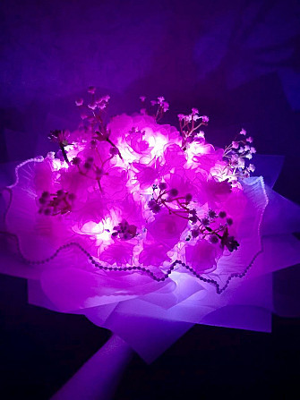 Ніжні рожеві троянди з підсвічуванням з органзи Кривий Ріг - зображення 3