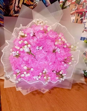 Ніжні рожеві троянди з підсвічуванням з органзи Кривий Ріг - зображення 4